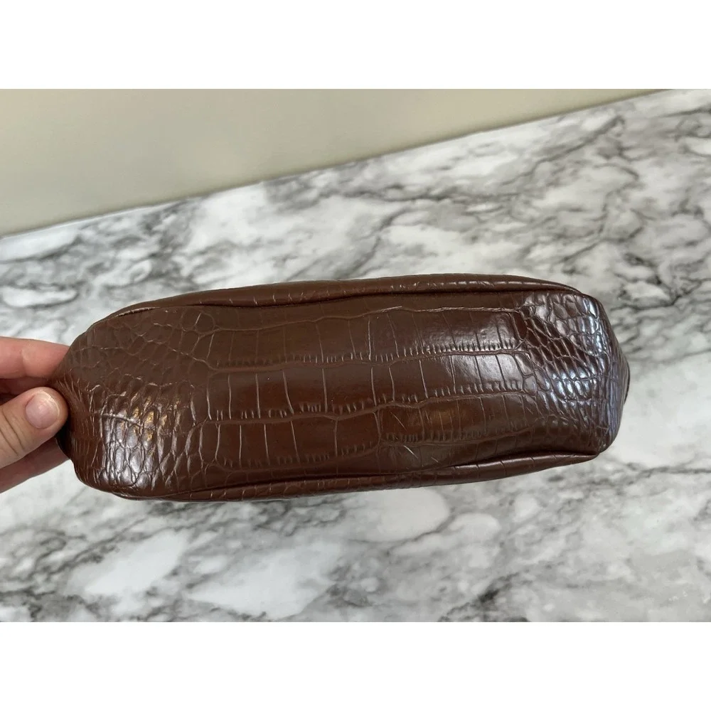 Axcess Croc Embossed Y2K Vtg Brown Shoulder Bag Buckle Zip